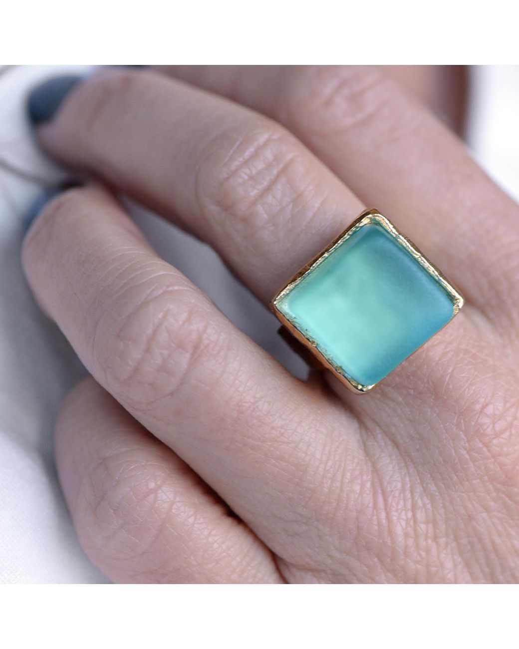 Smart Glass Jewelry Blue Recycled Gin Bottle Cube Ring Aqua