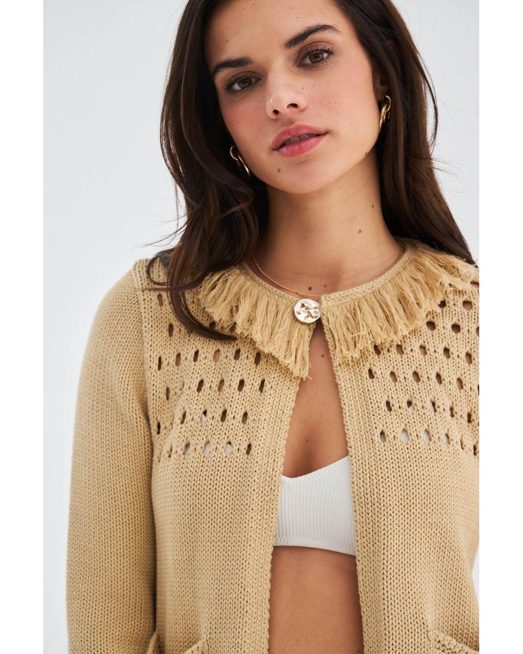 Peraluna Natural Miyoki Knitted Crop Cardigan & Shorts Matching Set