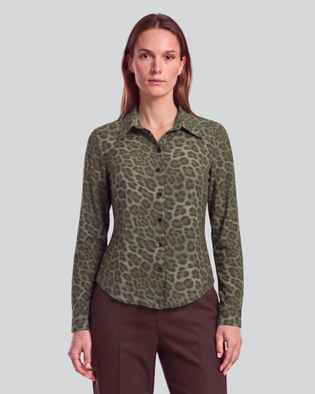 Lords of Harlech Green Sutton Leopard Sage Stretch Silk Long-Sleeve Shirt