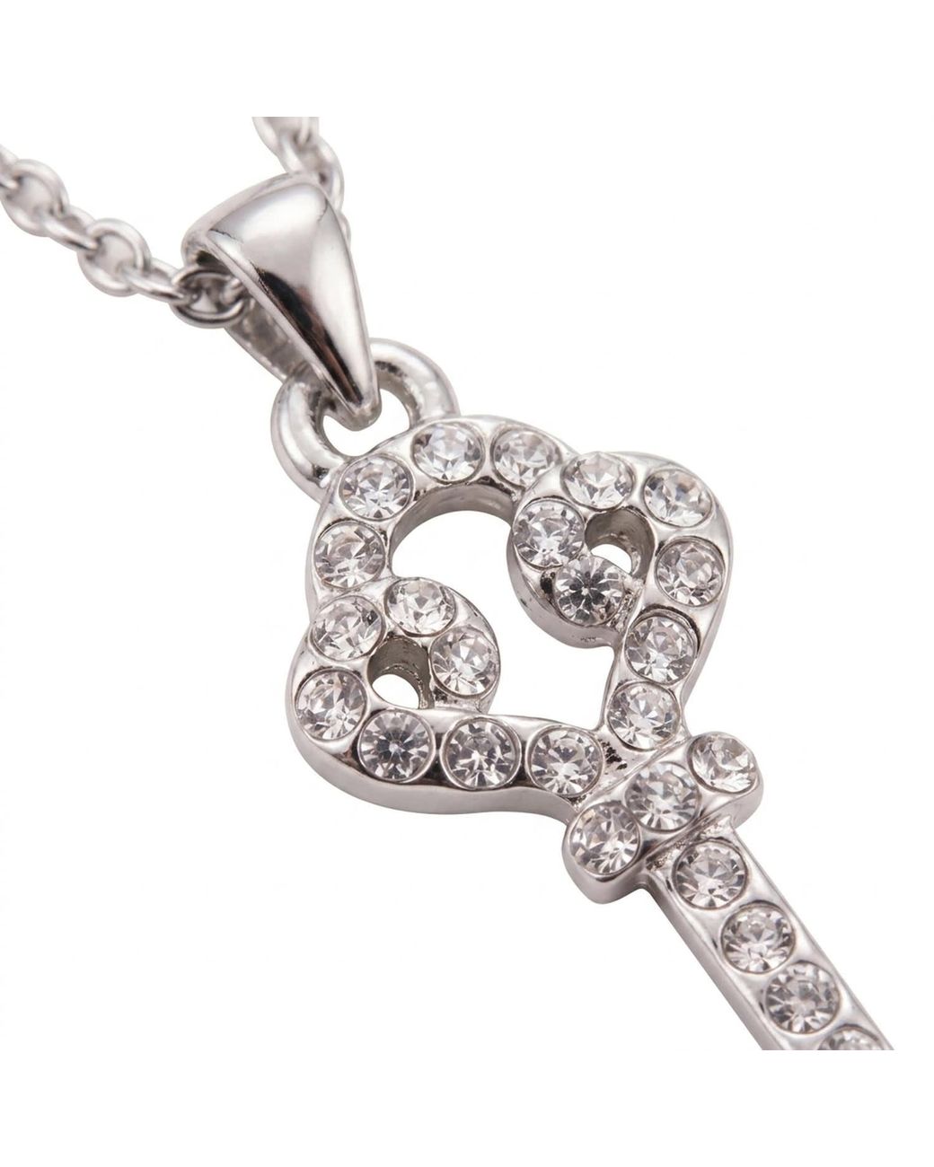 Modenaire Metallic Rhinestone Key Pendant Necklace
