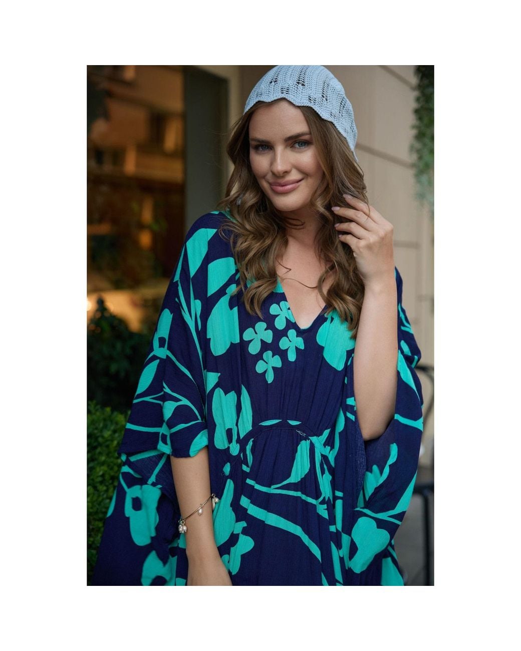 Saachi Blue Knitted Triangle Light Bandana