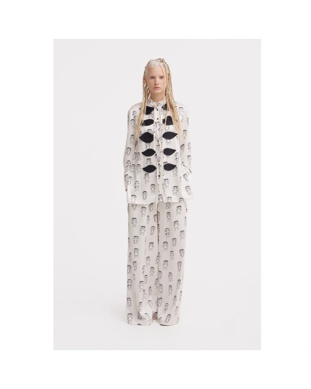 Julia Allert Gray Neutrals Art Print Longline Blouse & Wide-Leg Co-Ord Set – Ivory