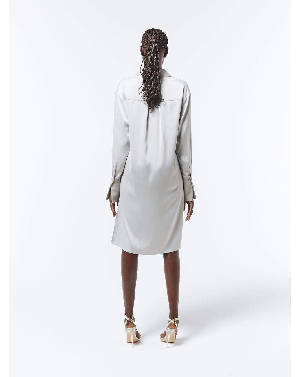 Sour Figs White Oversized Asymmetric High Low Satin Shirt Dress