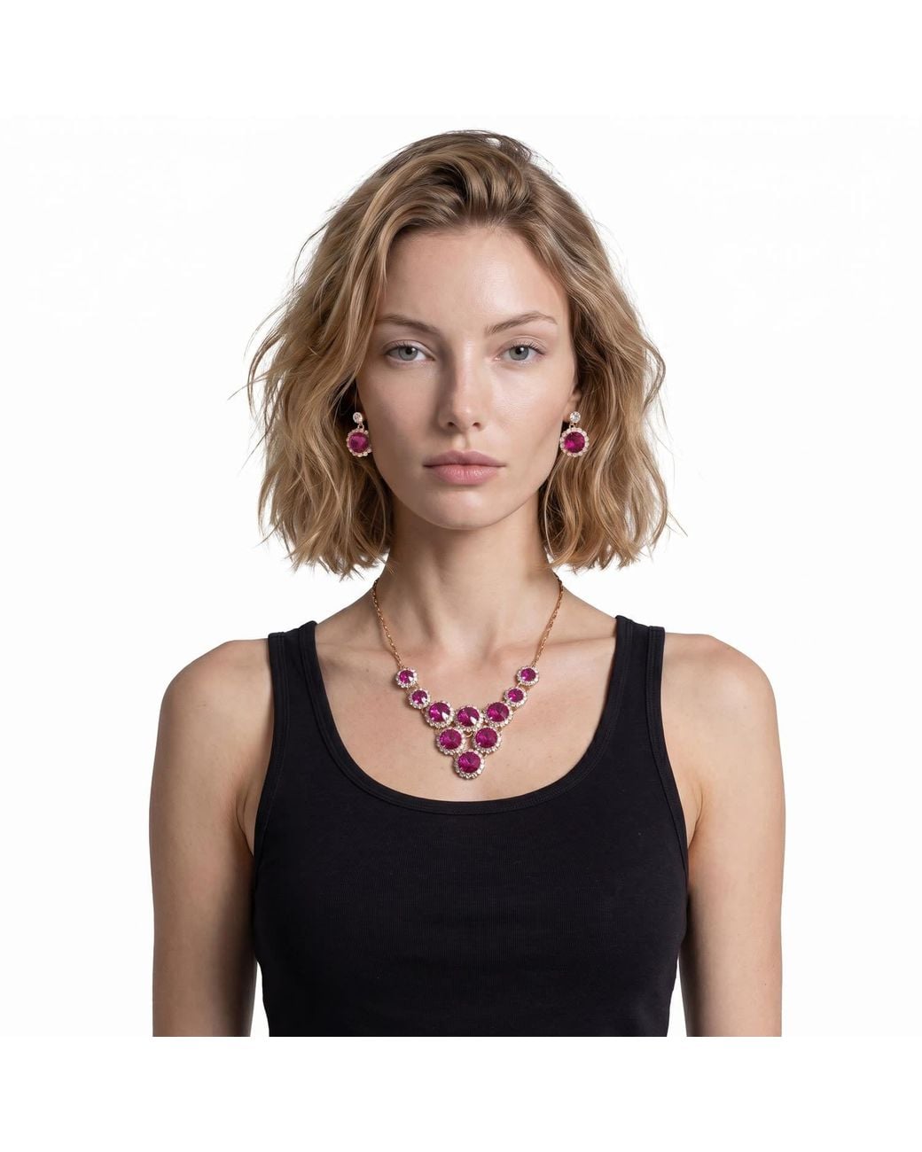 Modenaire Pink Elegant Tone Necklace And Dangle Earrings Set