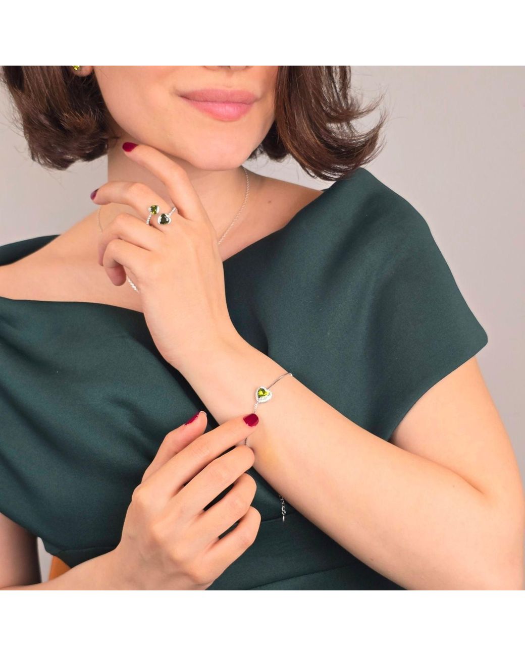 Sophelia Green Double Heart Peridot Heart August Birthstone Adjustable Ring