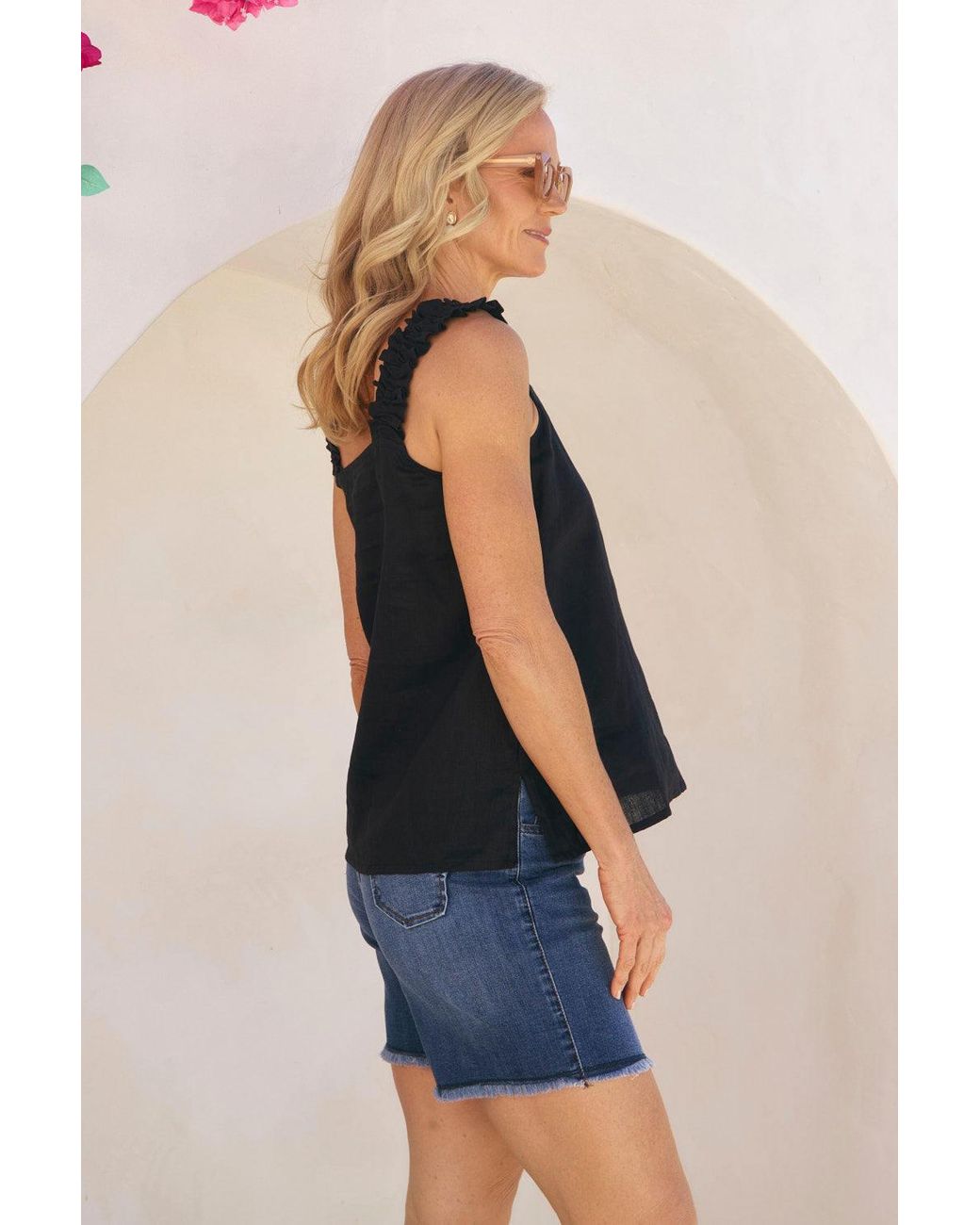Adrift Clothing Black Claire Linen Summer Top