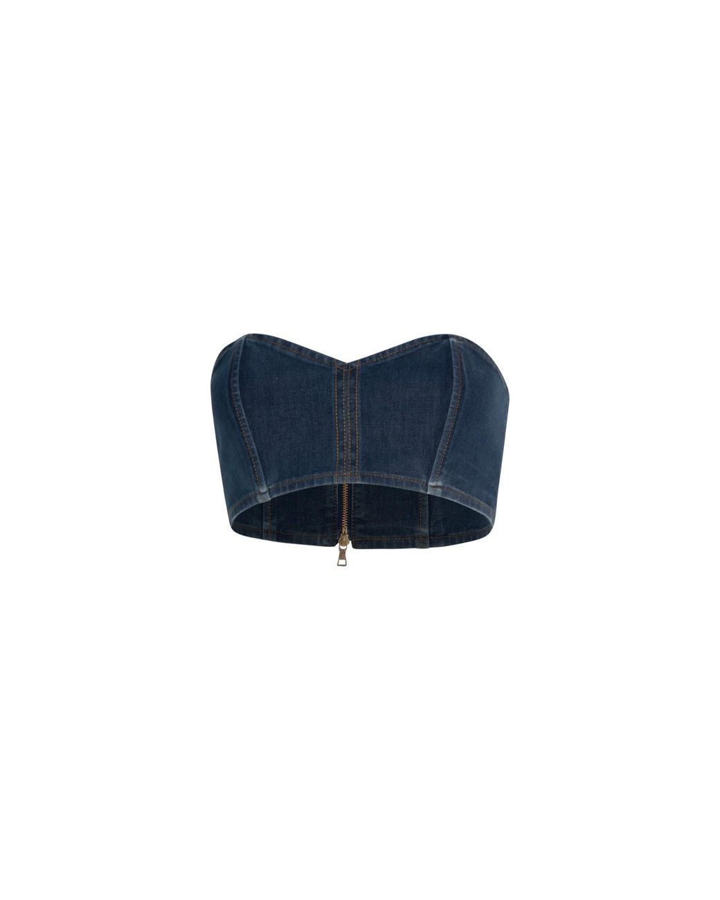 Circular Path Blue Strapless Denim Crop Top