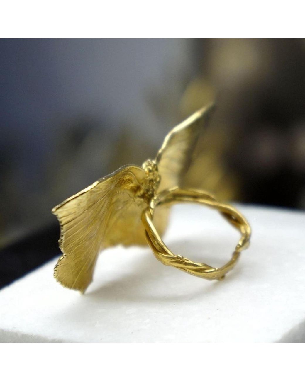Mother Nature Jewelry Yellow Butterfly Ring, Handmade Statement Ring, Adjustable Band