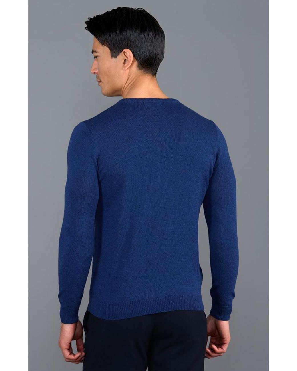 Paul James Knitwear Blue Extra Fine Merino Wool Chester V-Neck Jumper for men