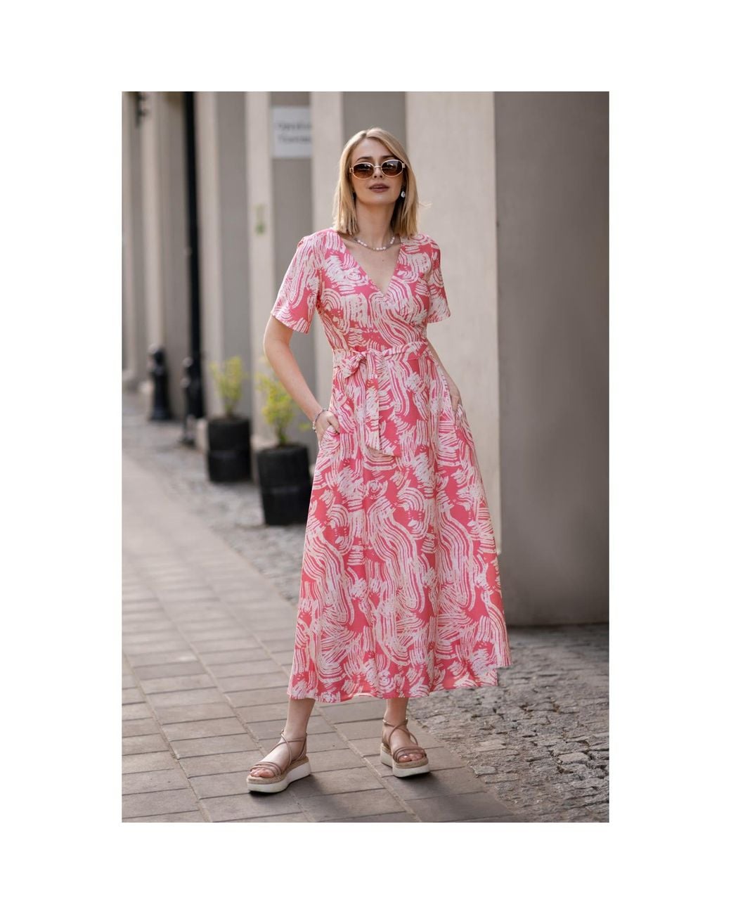 Oh!Zuza Pink Neutrals Echo Viscose Wrap Dress With Pockets