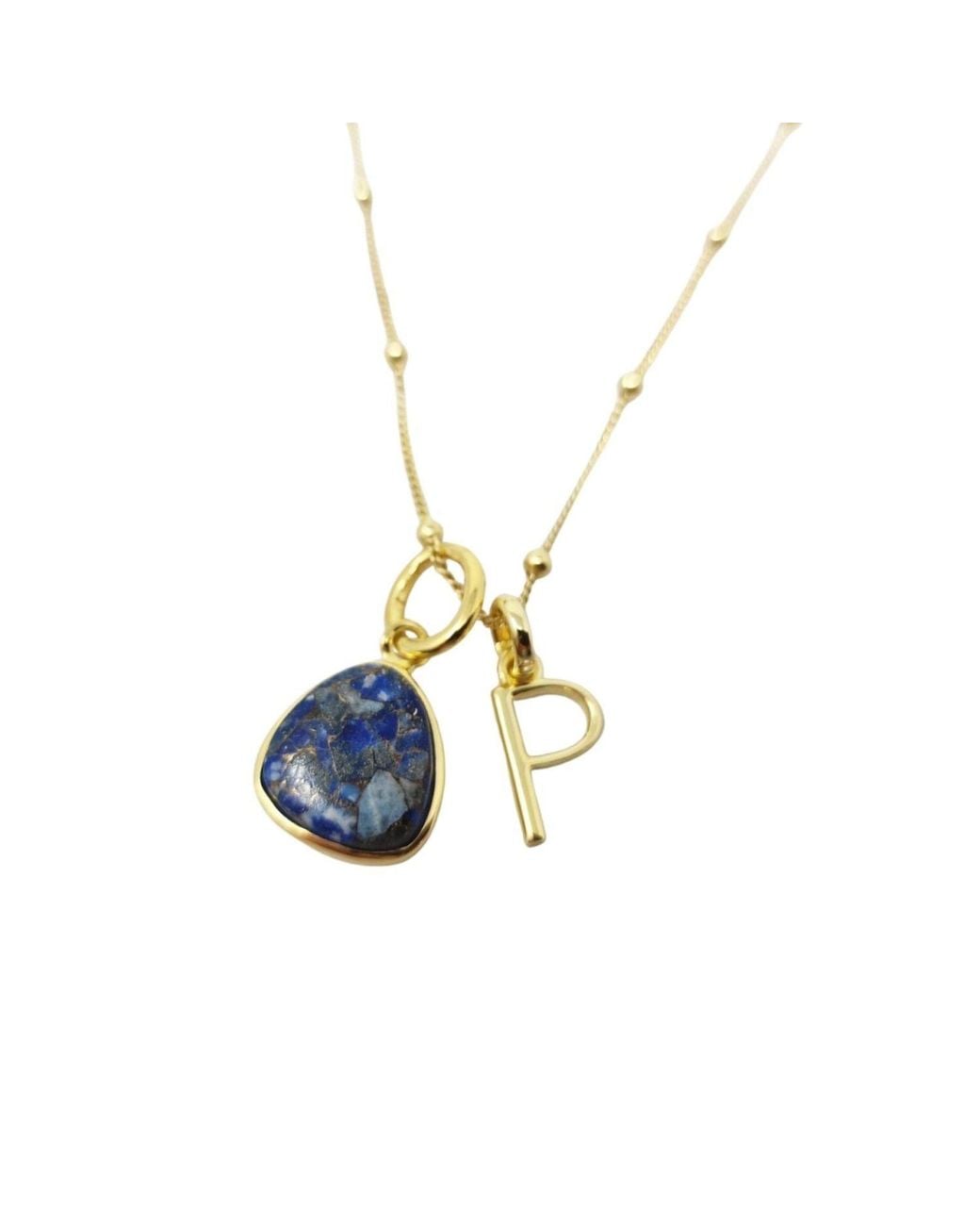 Sophelia Metallic Vermeil Plated Lapis Lazuli September Birthstone And Initial Pendant Necklace