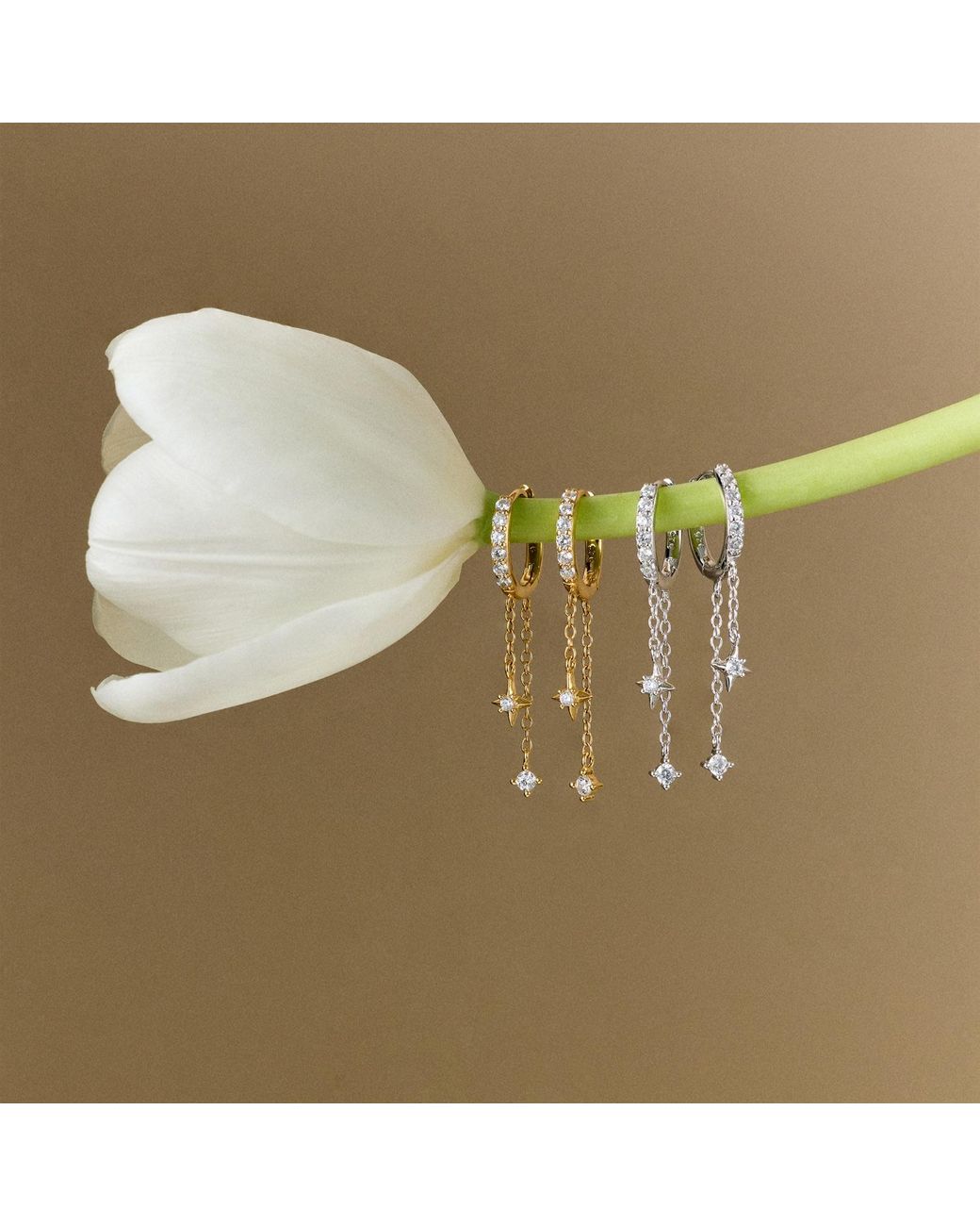 Vanhi Metallic Star Double Chain Dangle Huggies