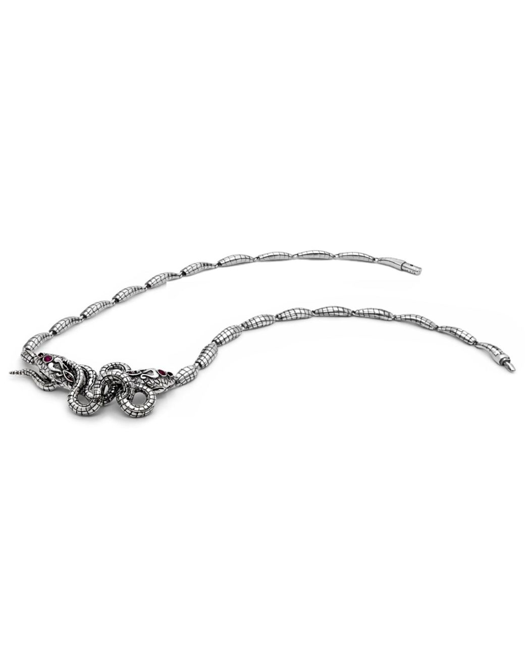 Unaloe Metallic Sterling Double Snake Necklace With Natural Rubies – Italian Artisan Jewelry For