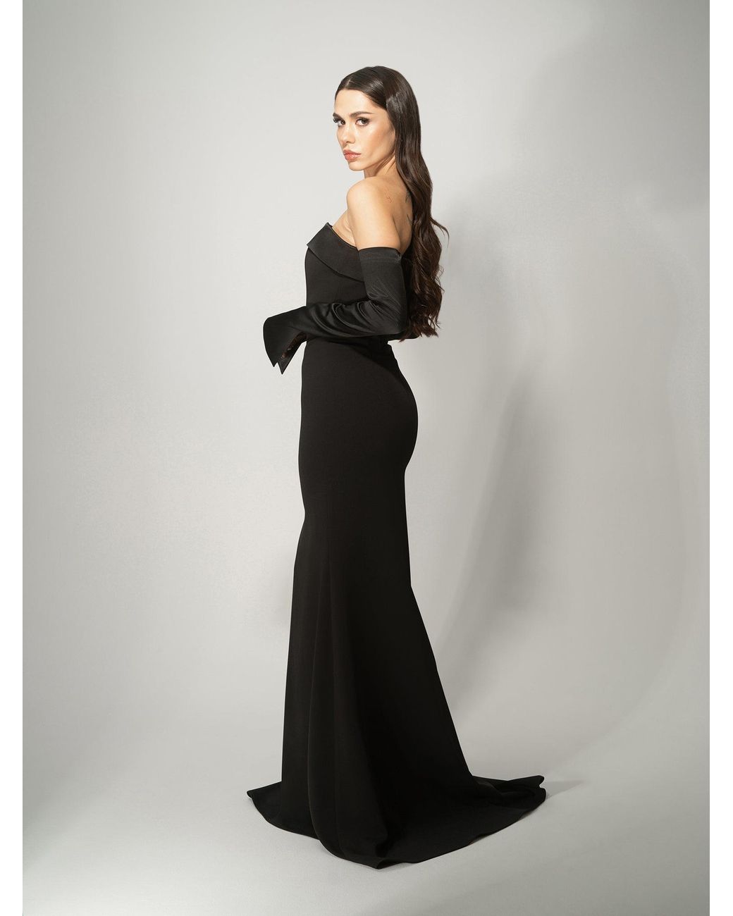Tia Dorraine Black Femme Fatale Evening Gown With Detachable Sleeves
