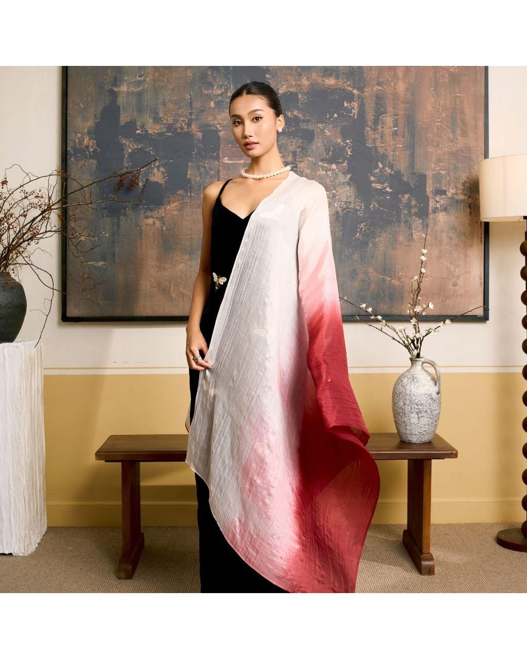 Silk and Bears Red Burgundy To Blush Ombre Mulberry Silk Scarf – Handmade & Hand-Dyed