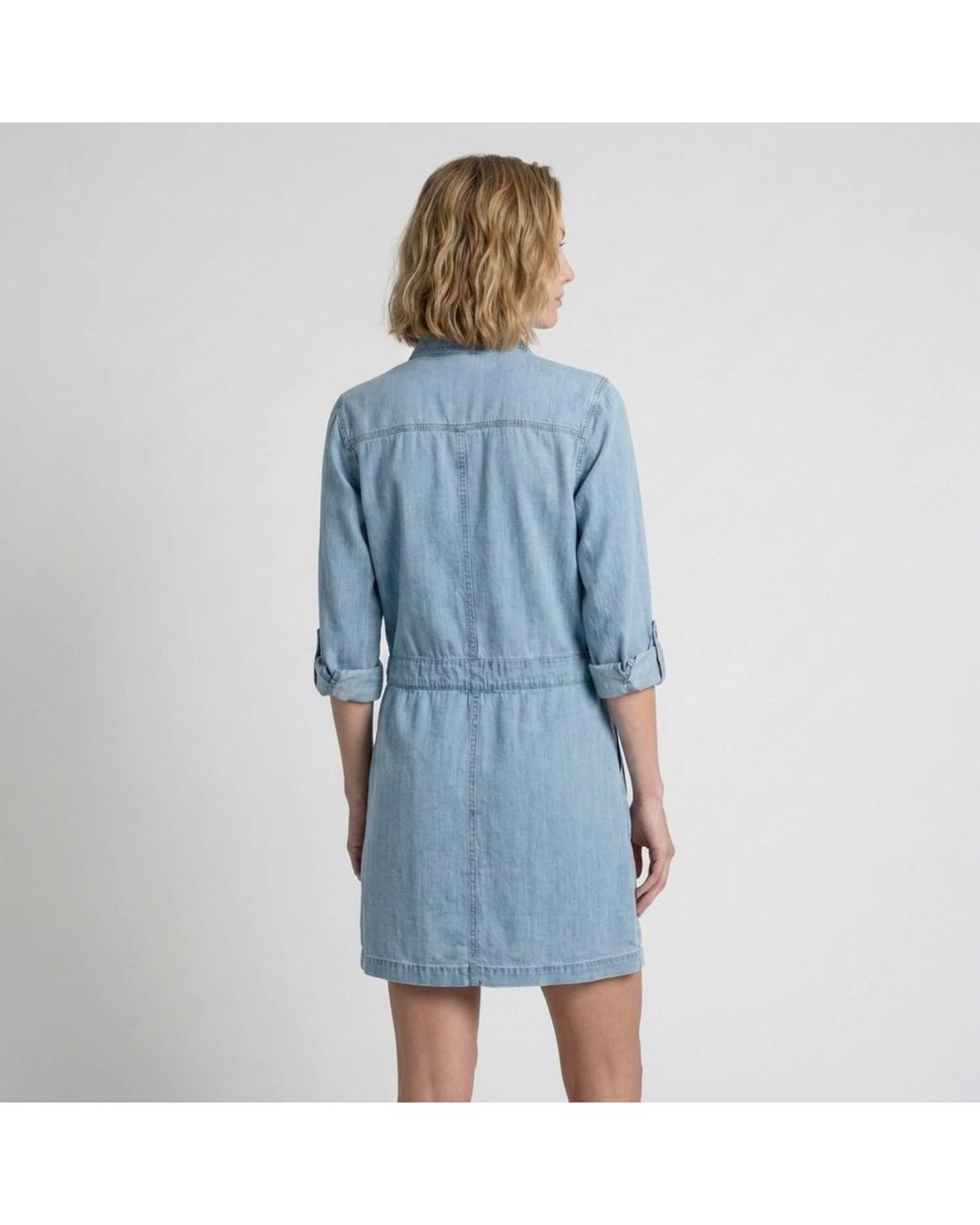 Modenaire Blue Denim Mini Dress Structured Button Front