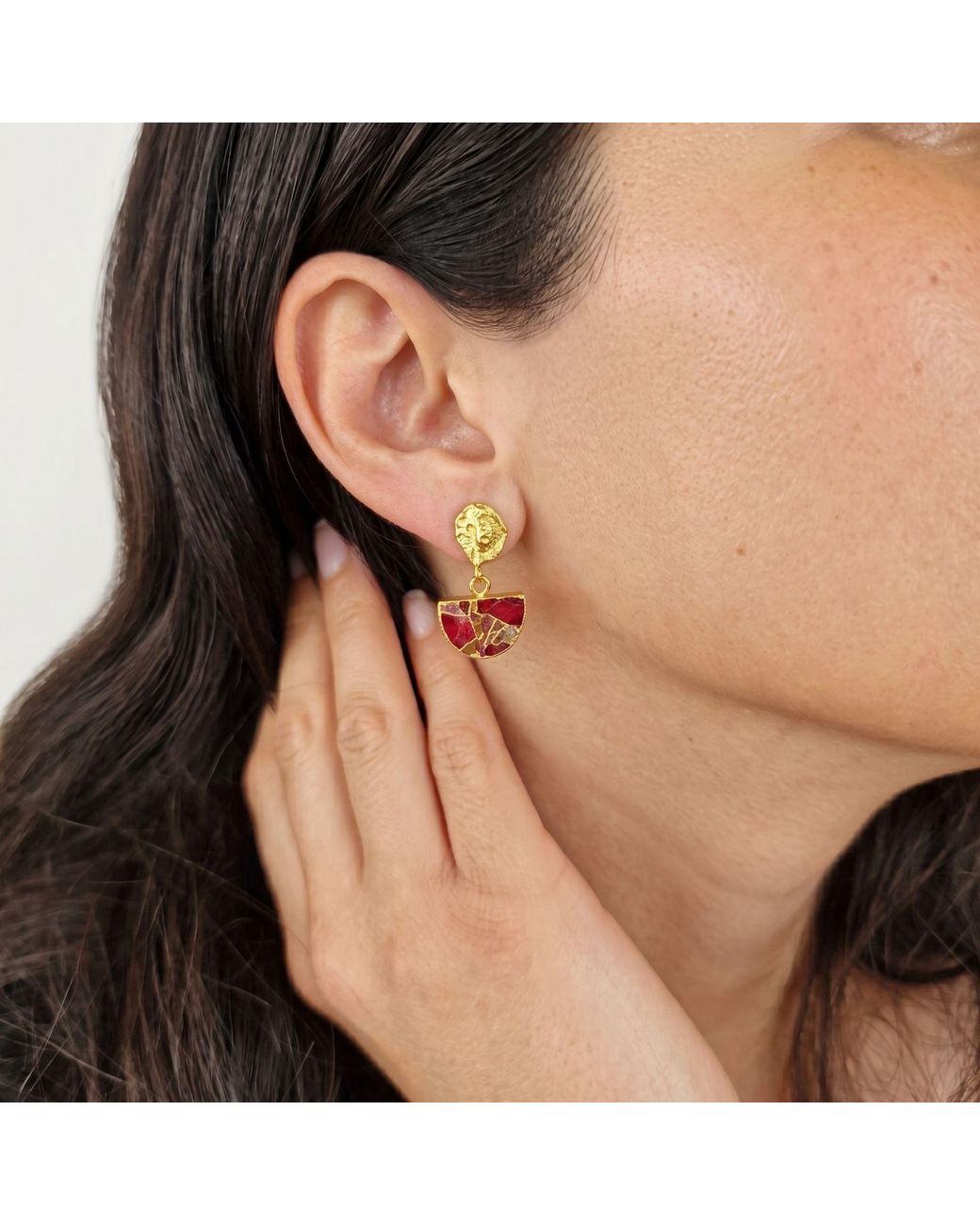 Sophelia Metallic Hammered Ruby July Birthstone Plated Earrings