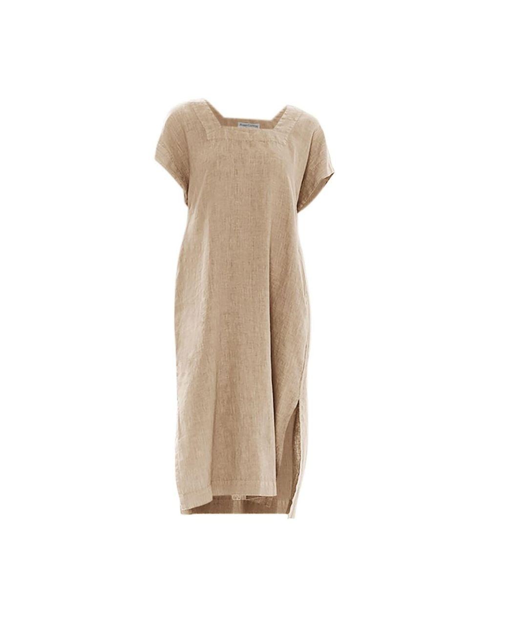 Haris Cotton Natural Neutrals Smock Linen Dress With Split Hem Beach Sand
