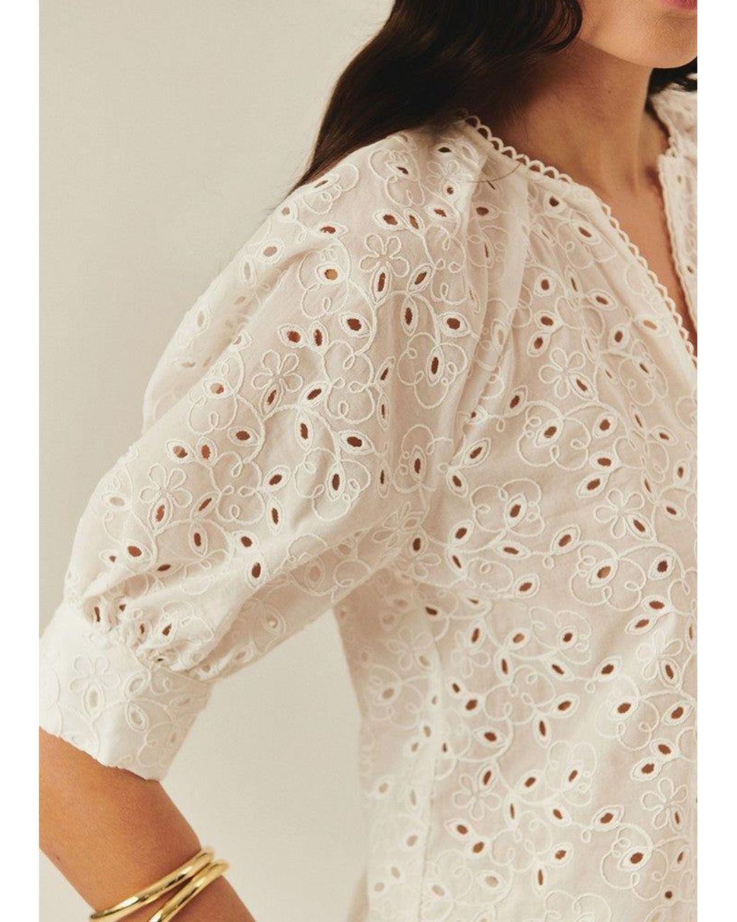 Exquise White Neutrals Nayali Eyelet Blouse