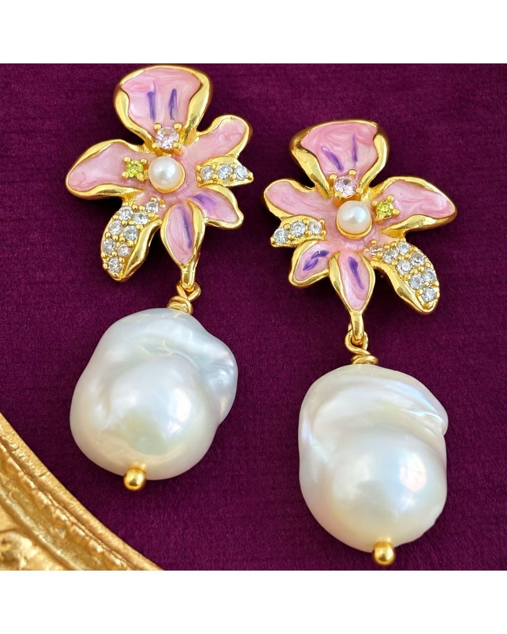 Ninemoo Pink Iris Bloom Earrings