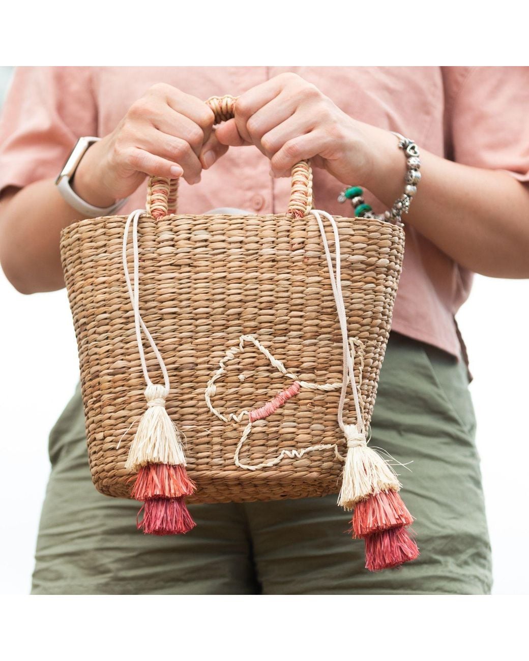 LIKHÂ Natural Mini Tote Bag With Embroidered Westie