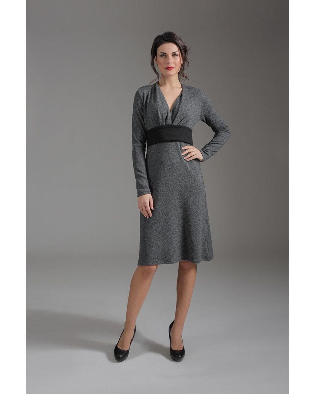 Conquista Gray Long Sleeve Empire Line Dress