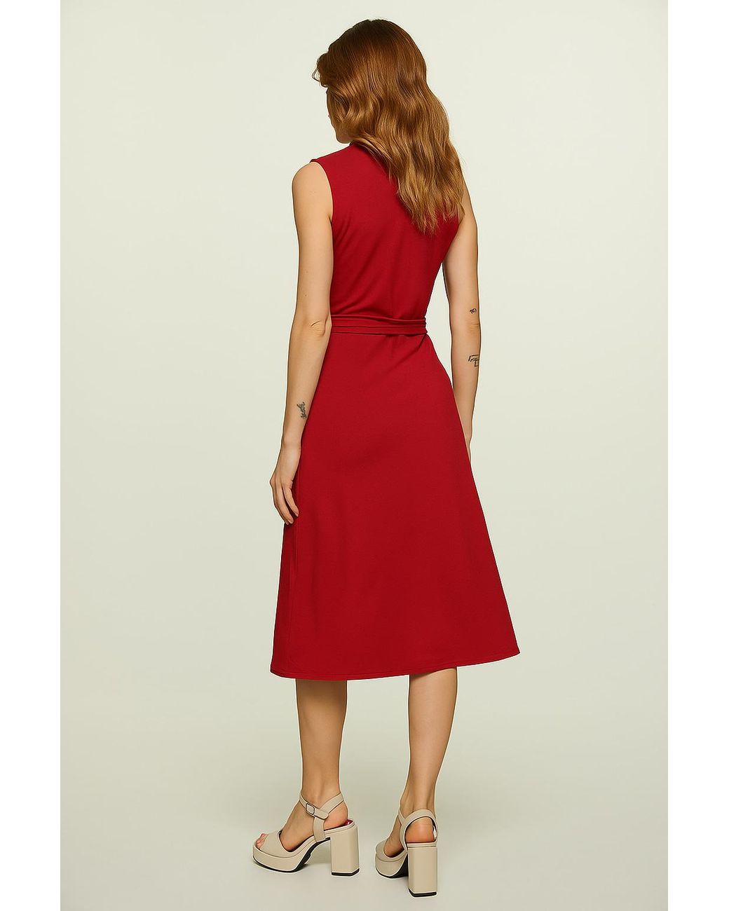 Conquista Red Chili Pepper Sleeveless V-Neck Wrap Dress – Soft Viscose Jersey