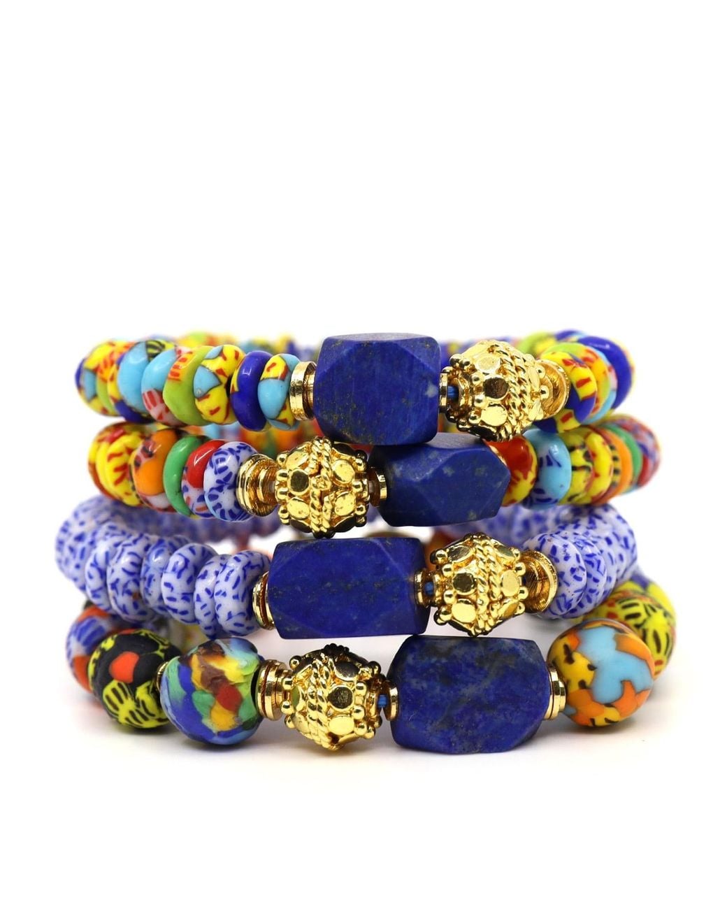 Shar Oke Blue Medley African Glass & Lapis Lazuli Bracelet
