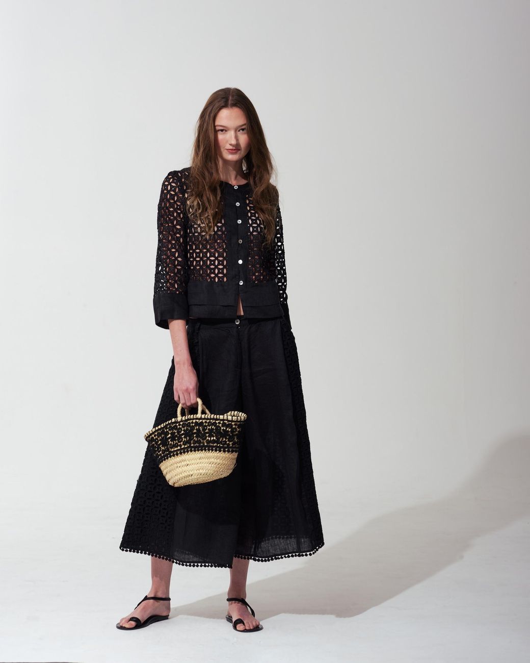 MARICEL Black Costanza Sangallo Linen Cropped Jacket