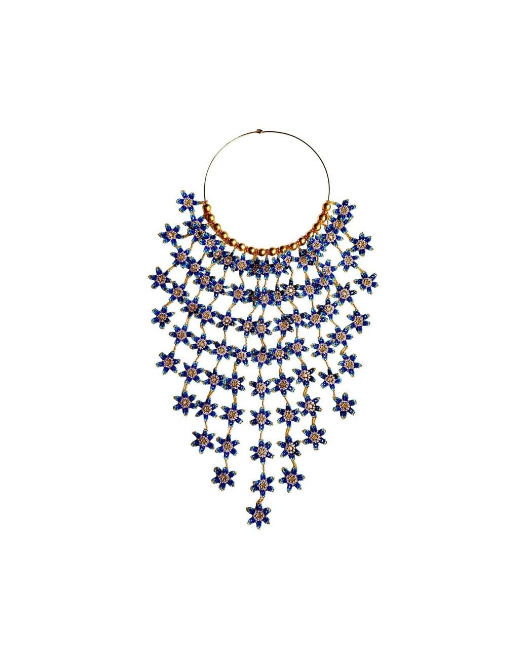 Iliana Arrazola Blue Waterfall Blossom Necklaces, Glass Beads, Beaded Jewelry