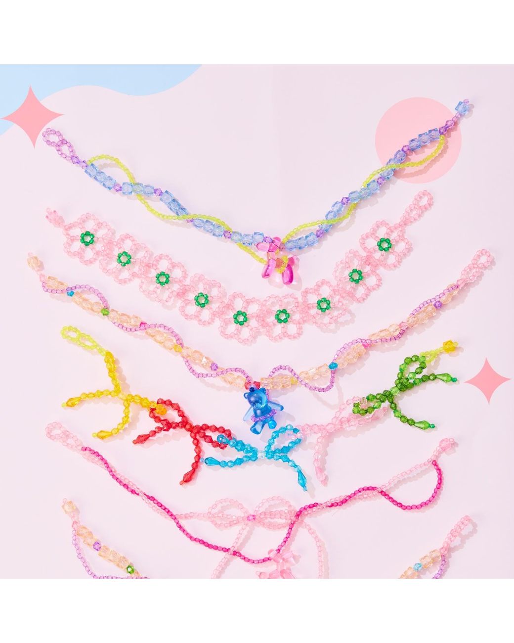 Tillie Beads Pink Blossom Flat Open Flower Bead Necklace