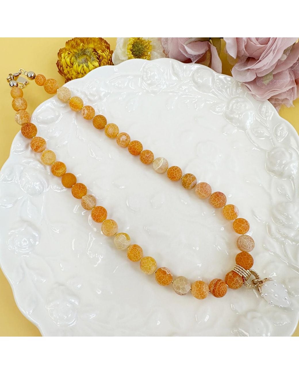 Farra Metallic Agate With Strawberry Pendant Necklace