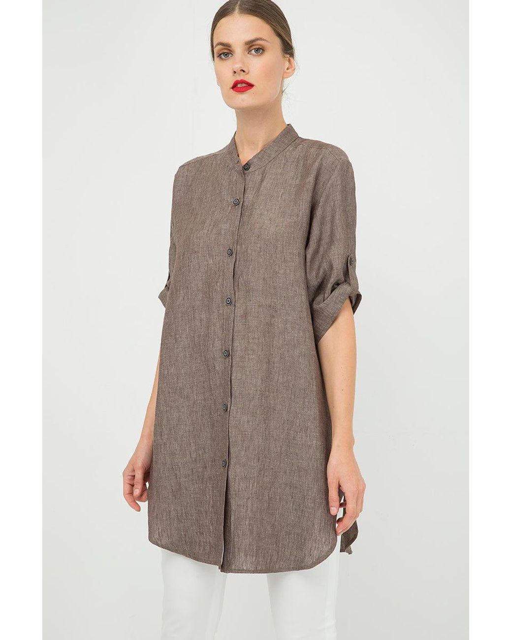 Conquista Brown Long Linen Shirt
