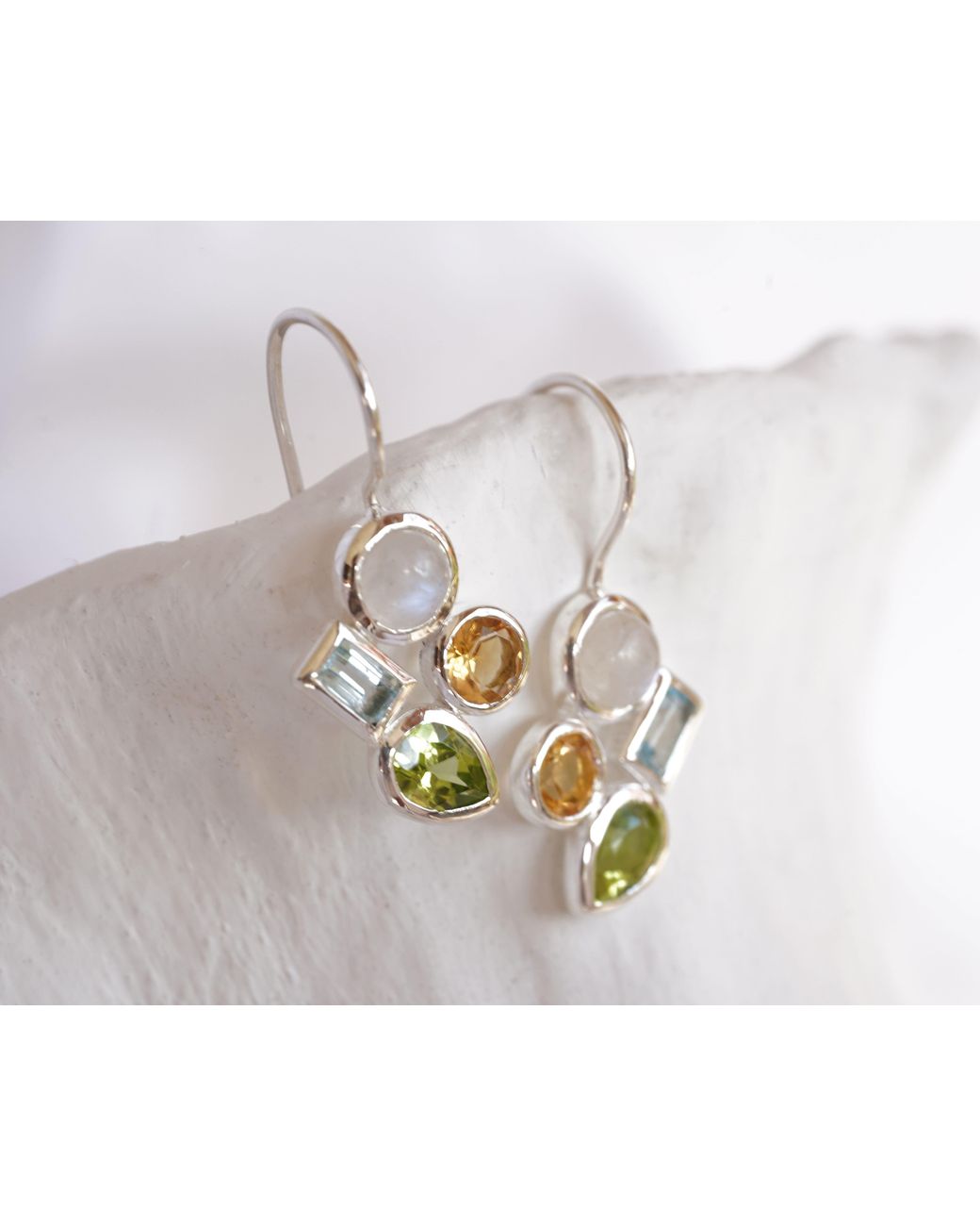 Isla Silver Blue Moonstone, Peridot, Citrine & Topaz Earrings