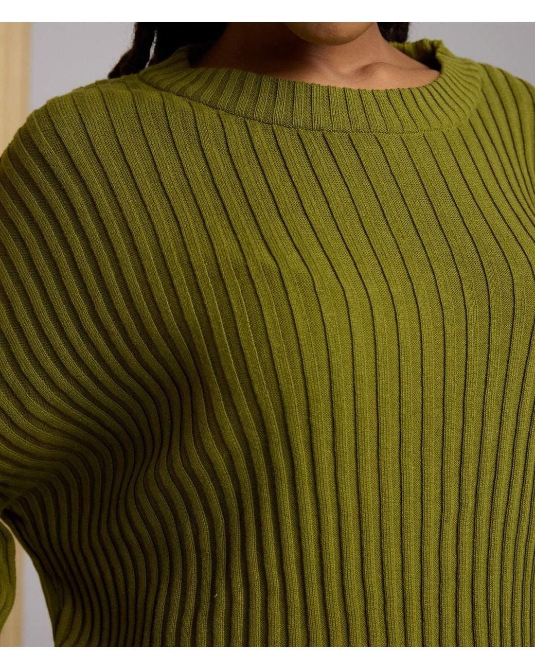 Known Supply Green Cropped Ribbed Sweater