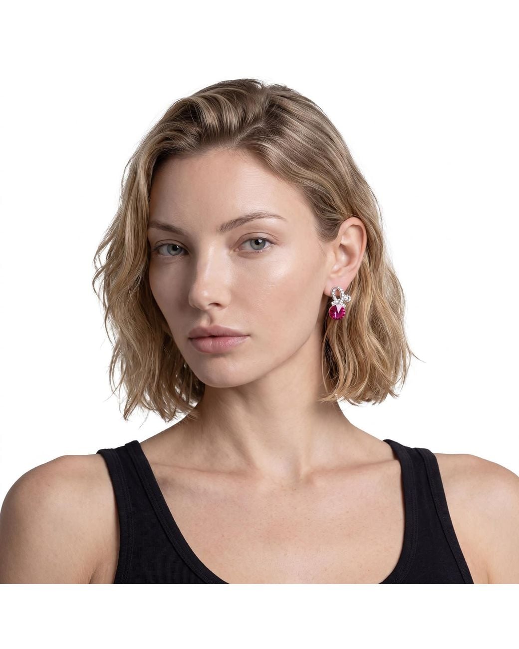 Modenaire Pink Crystal Flower Drop Earrings Elegant Studs