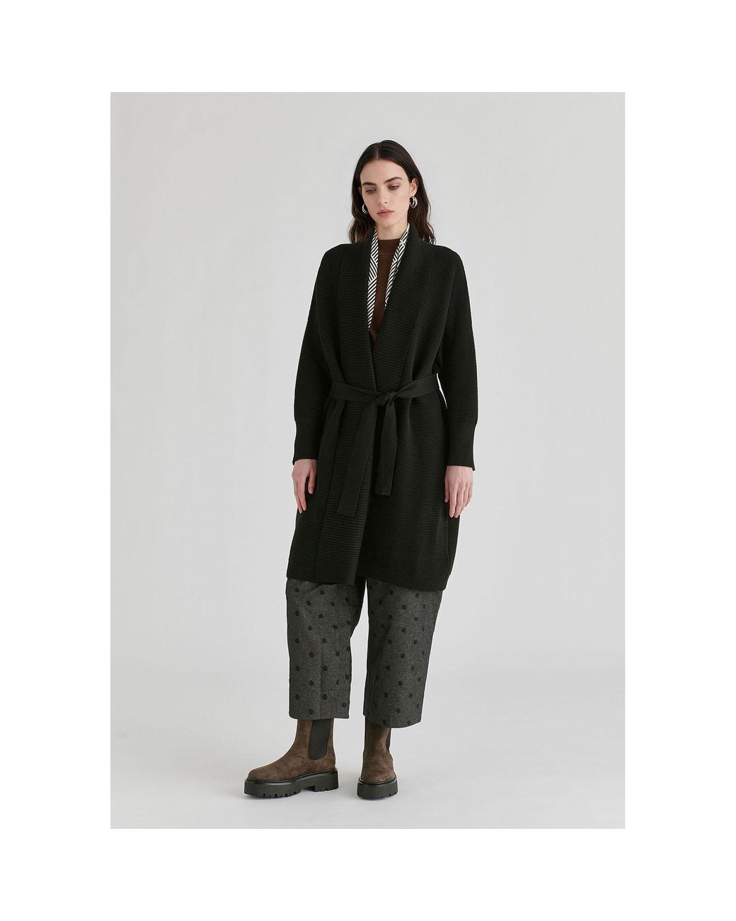 Paisie Black Draped Collar Ribbed Cardigan