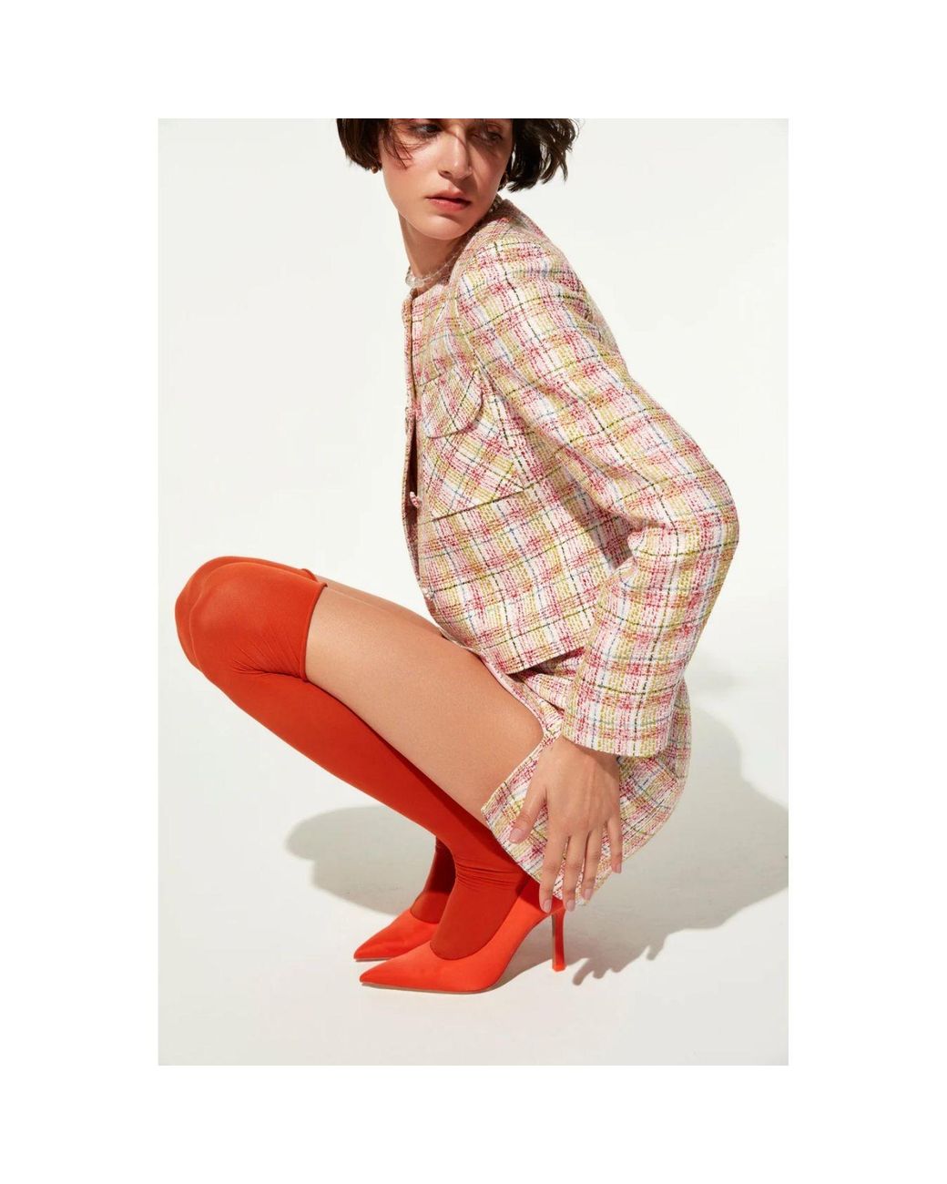 NAZLI CEREN Multicolor Vance Cotton Tweed A-Line Skirt