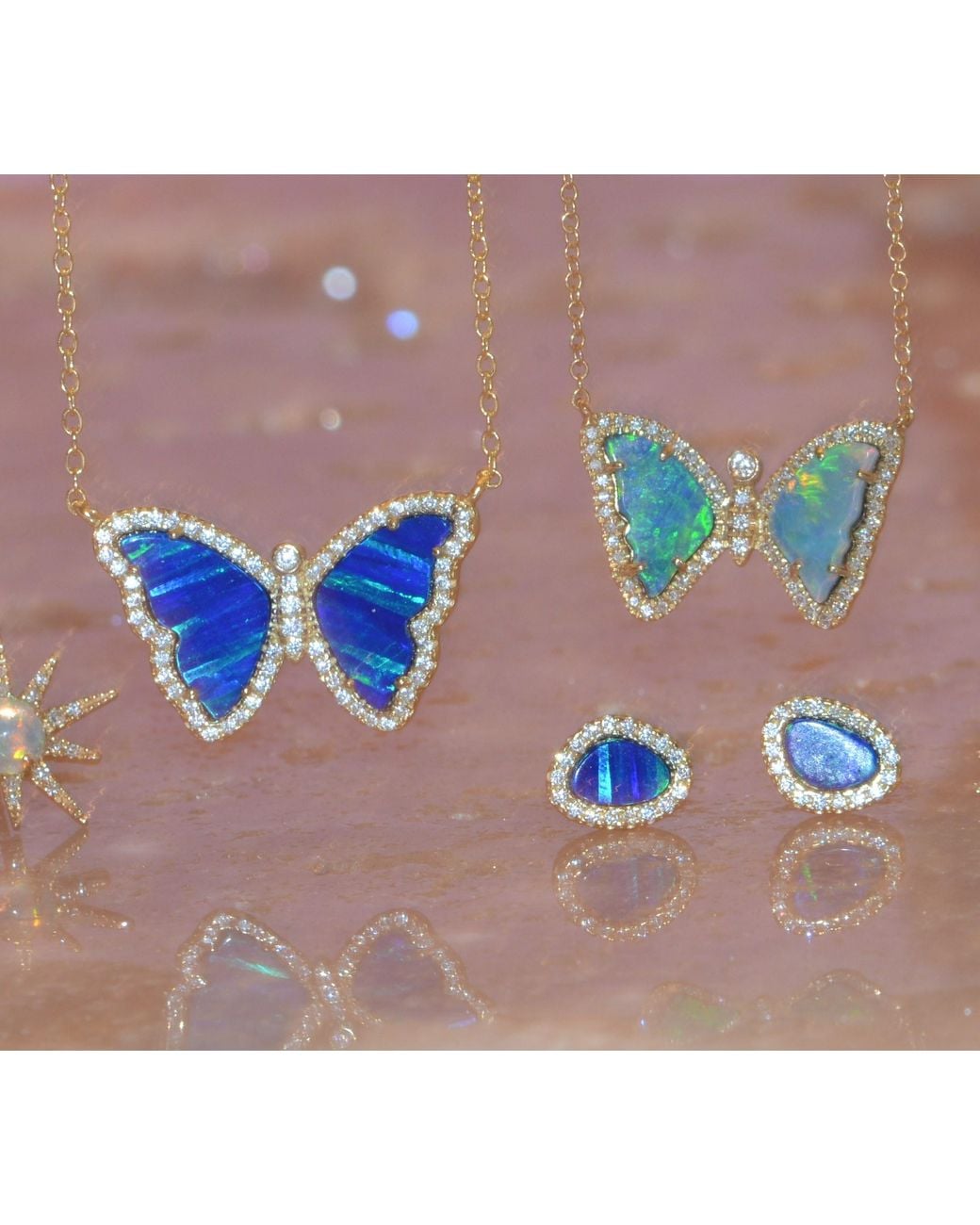 KAMARIA Pink Opal Butterfly Necklace With Stripes