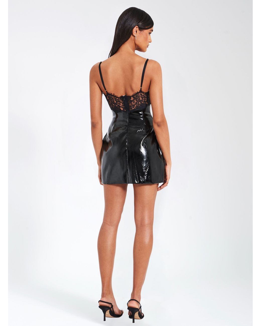 shelby dark brown vegan leather with lace mini dress Miss Circle New York in Black Sizing:S/M