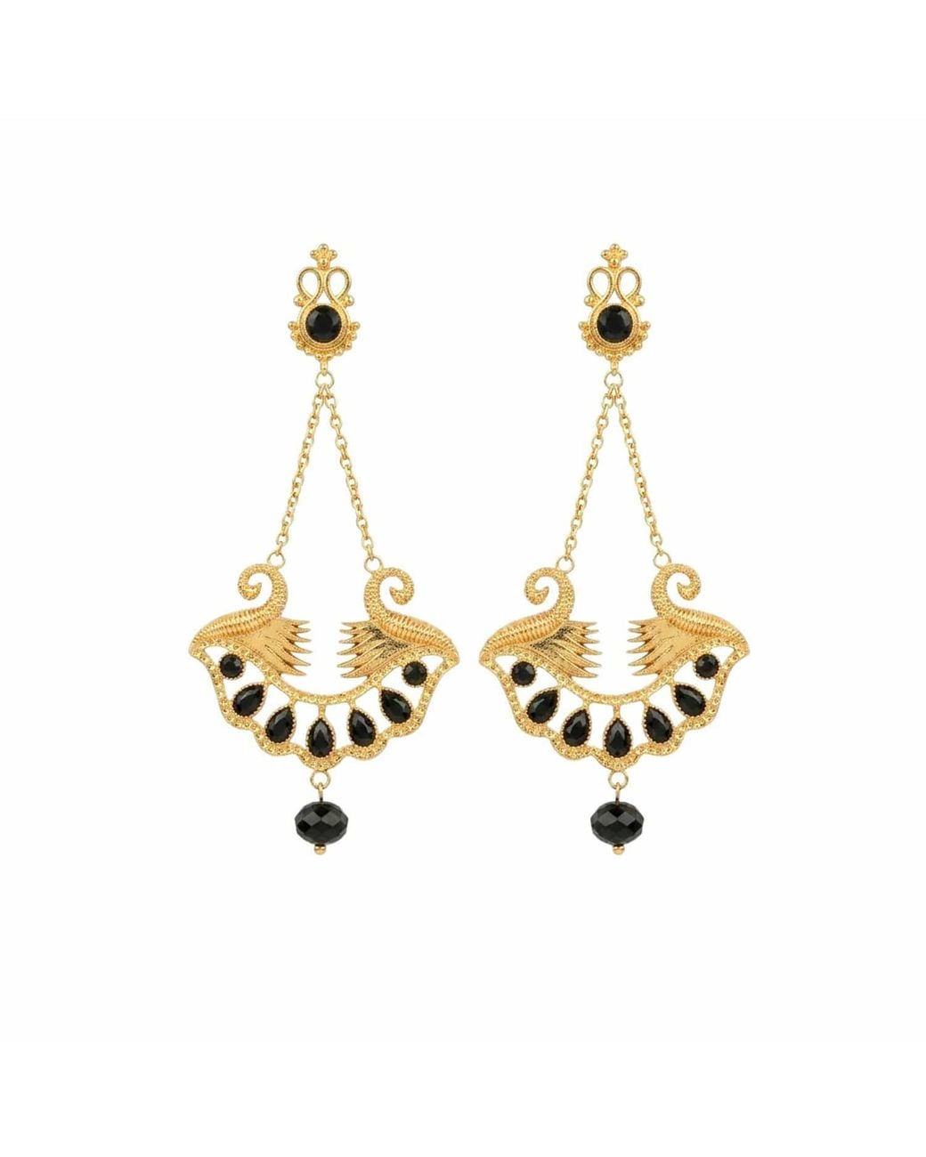ADIBA Metallic Pharaoh Lotus Royale Onyx Earrings