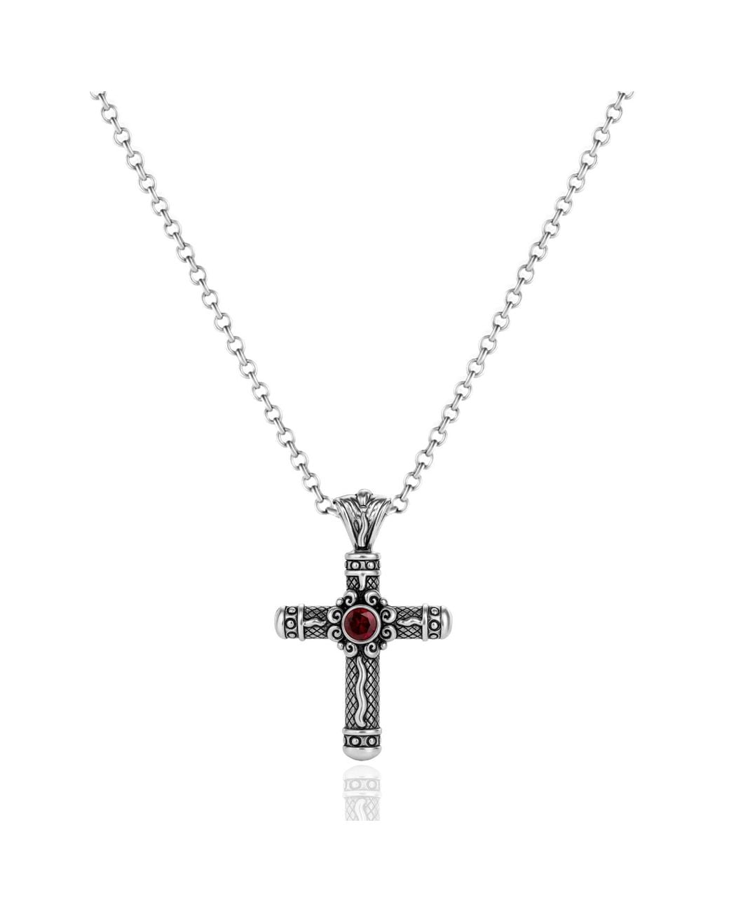 Unaloe Metallic Necklace With Ruby Cross Pendant – Sterling Jewelry