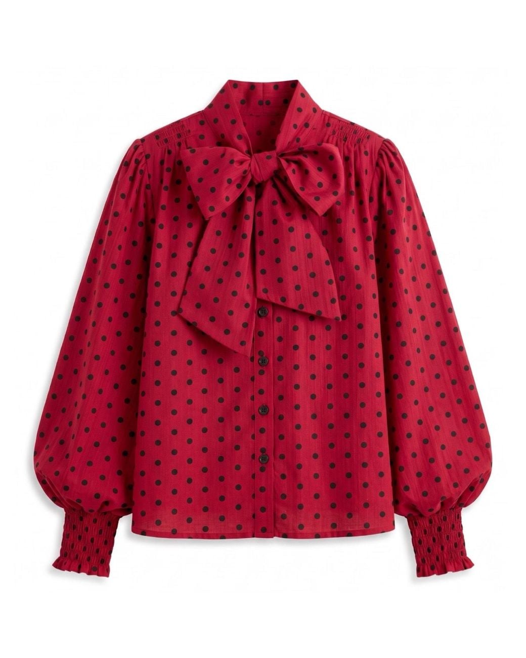 Louche Red Aditi Spot Tie Neck Blouse