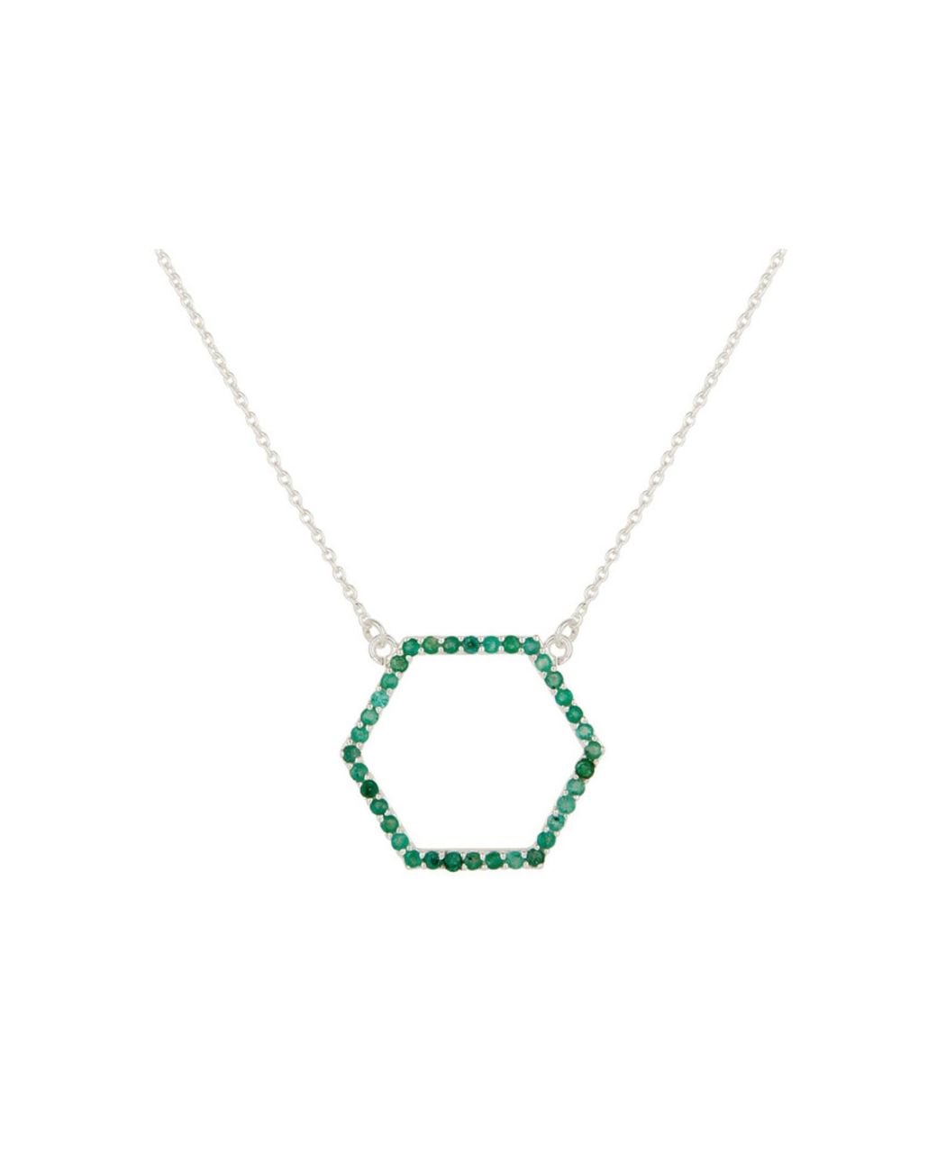 Heritagemoda Metallic Sterling Emerald Hexagon Necklace
