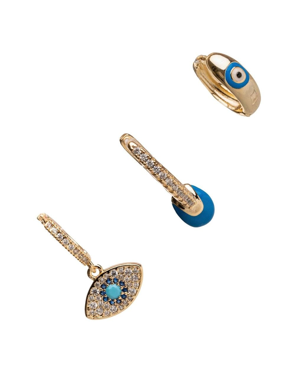 Ebru Jewelry Metallic Evil Eye & Diamond Trio Hoop Earring Set