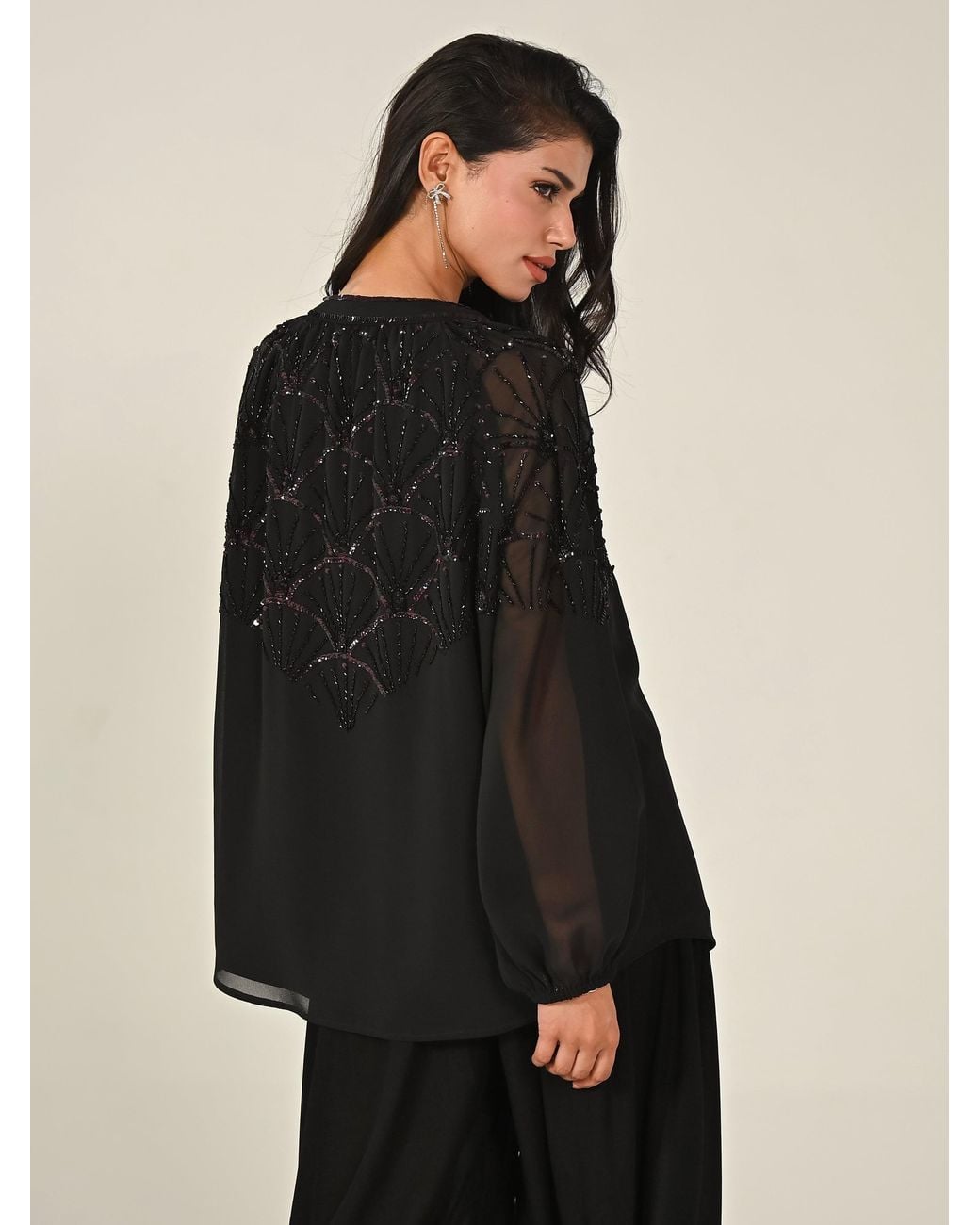 Rose & Nancy Black Gemma Hand Embellished Blouse