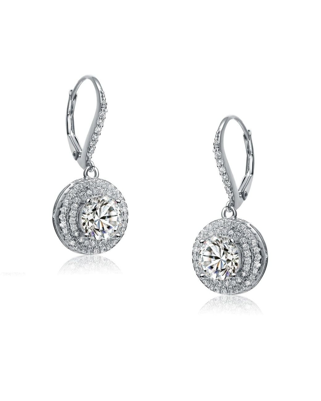 Genevive Jewelry Metallic Sterling Plated With Clear Cubic Zirconia Euro Earrings