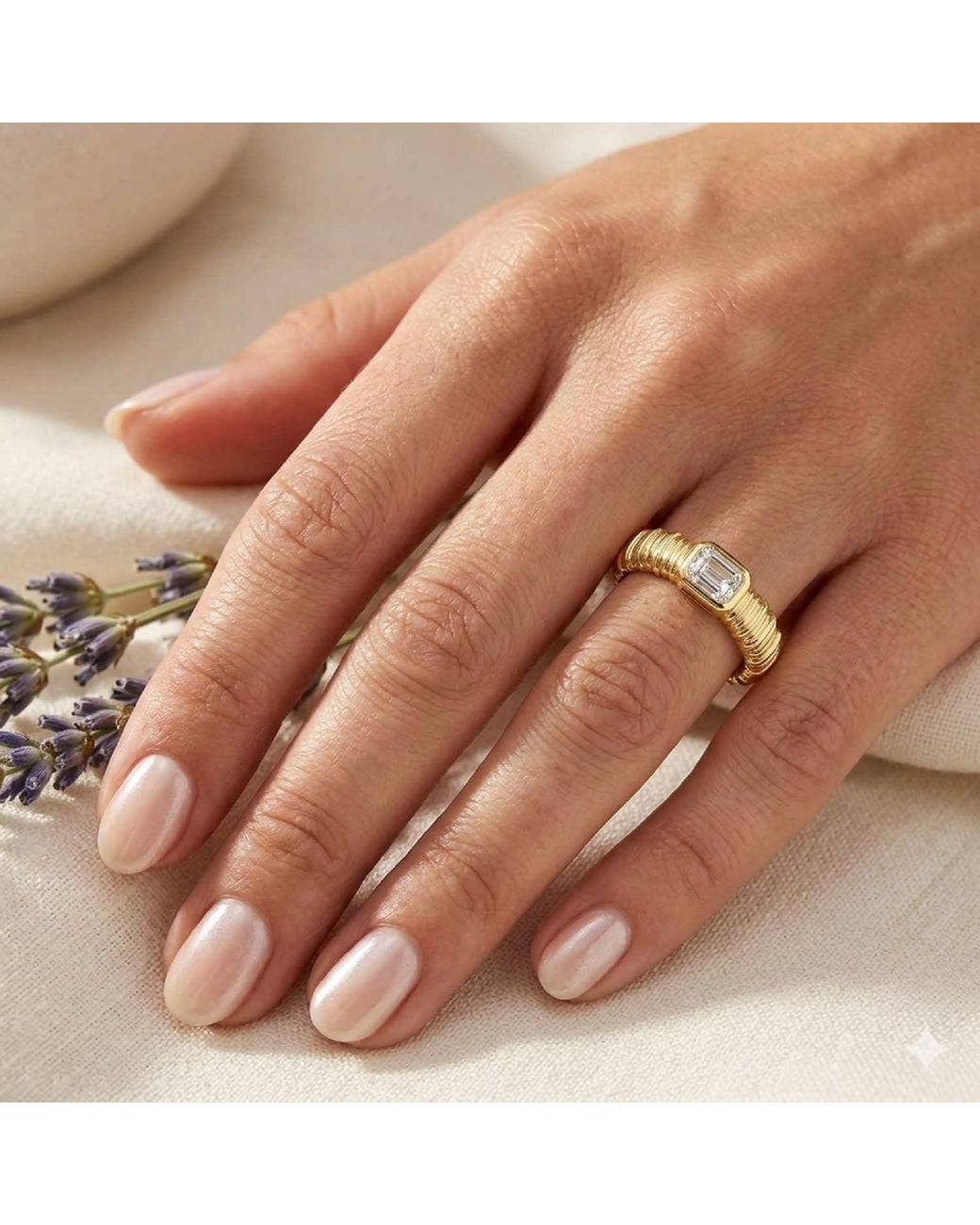 Artisan Yellow 14K Emerald Cut Diamond Textured Ring