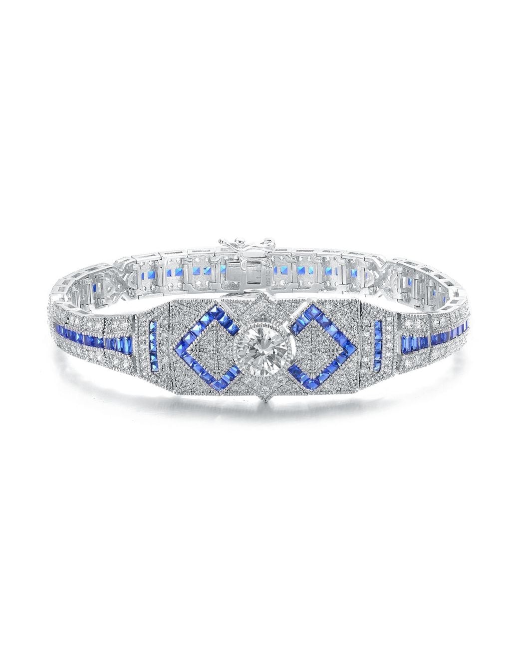 Genevive Jewelry Blue Sterling Plated With Sapphire Cubic Zirconia Link Bracelet