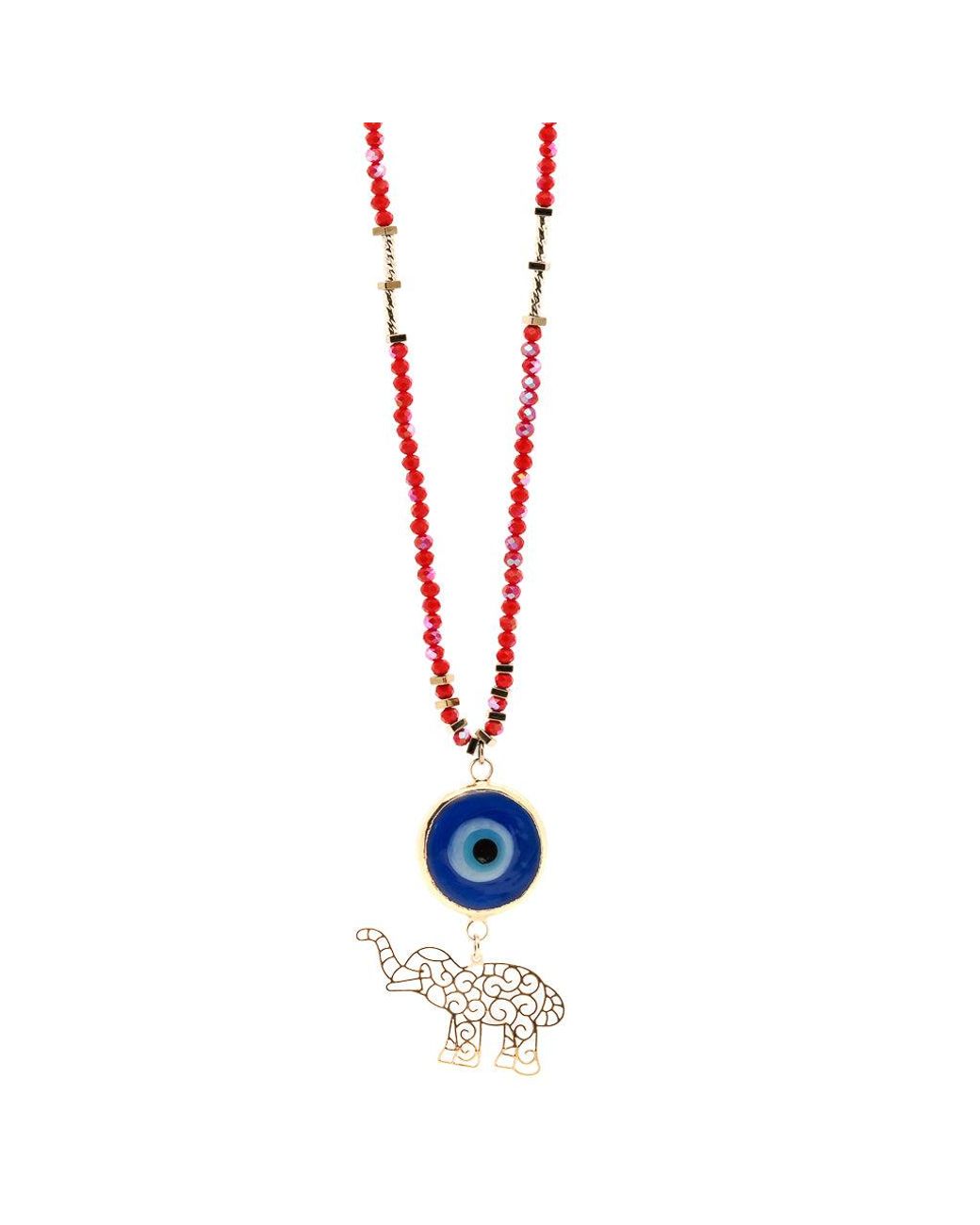 Ebru Jewelry White Summer Lucky Elephant And Evil Eye Necklace